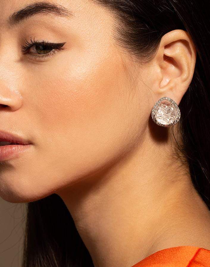 DAVID WEBB-Carved Rock Crystal Diamond Earrings-WHITE GOLD