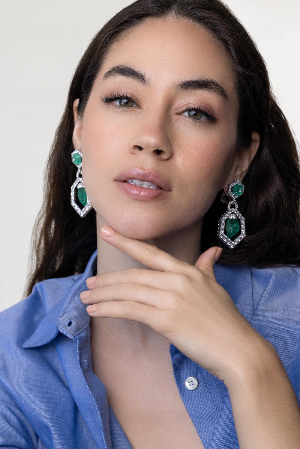 Emerald Pas De Deux Earrings-WHITE GOLD-JEWELRYFINE JEWELEARRING-DAVID WEBB