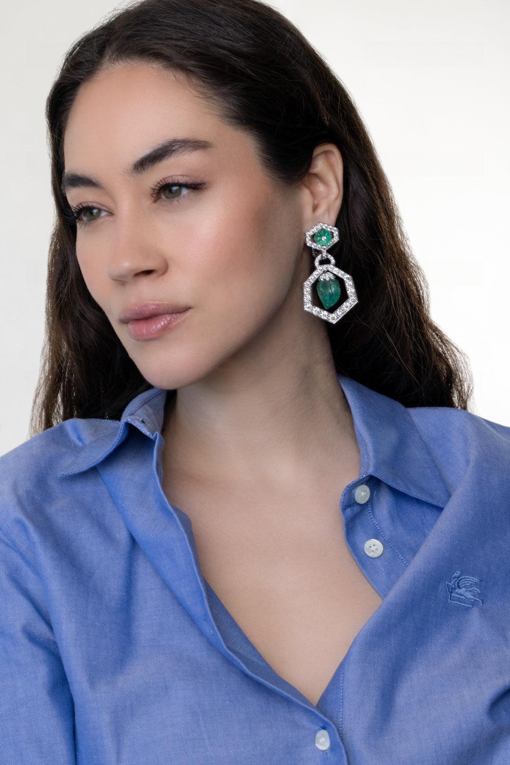 Emerald Pas De Deux Earrings-WHITE GOLD-JEWELRYFINE JEWELEARRING-DAVID WEBB