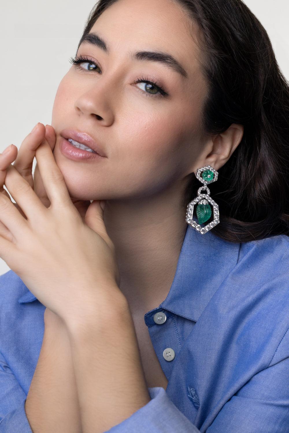 Emerald Pas De Deux Earrings-WHITE GOLD-JEWELRYFINE JEWELEARRING-DAVID WEBB