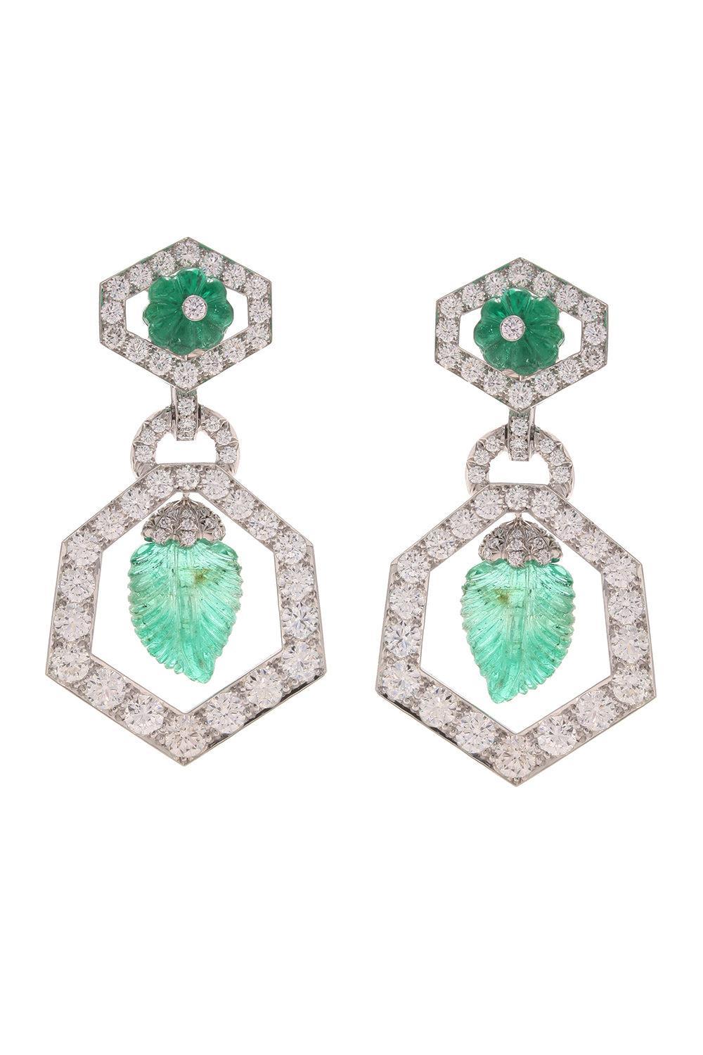 Emerald Pas De Deux Earrings-WHITE GOLD-JEWELRYFINE JEWELEARRING-DAVID WEBB