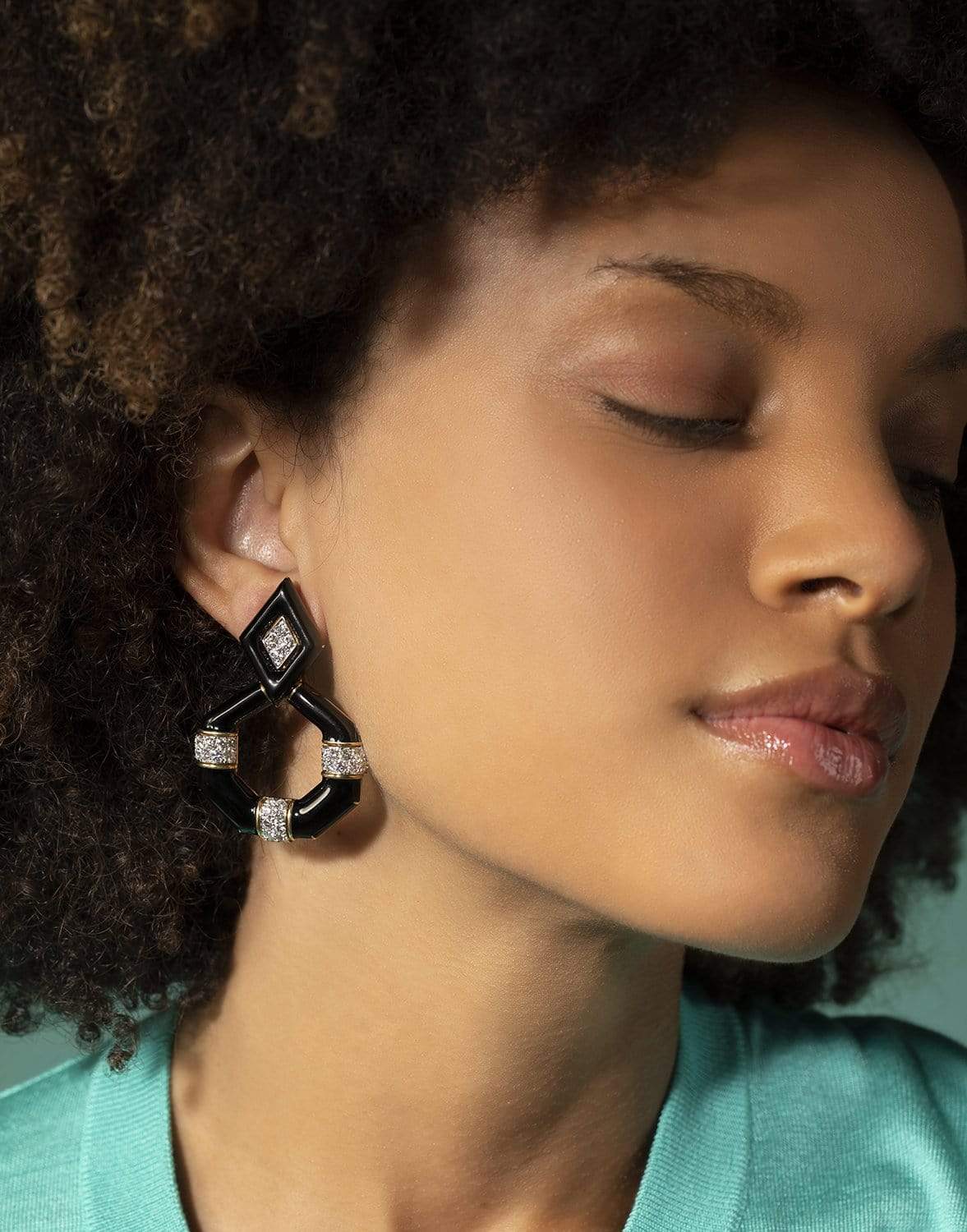 DAVID WEBB-Black Enamel and Diamond Earrings-YELLOW GOLD