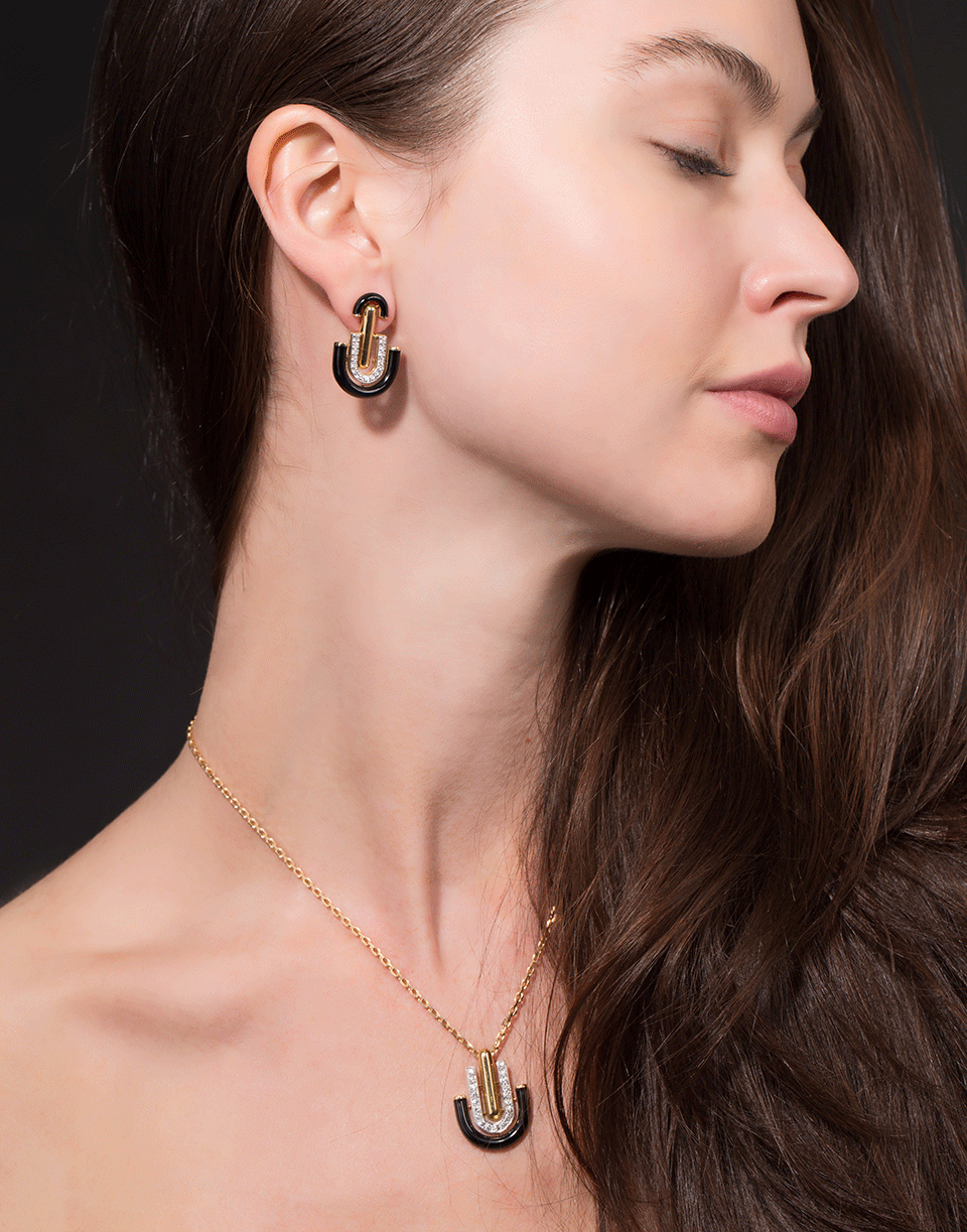 DAVID WEBB-Black Enamel And Diamond Unity Earrings-YELLOW GOLD