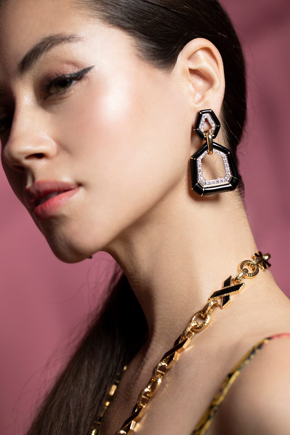 DAVID WEBB-Black Enamel Bamboo Earrings-YELLOW GOLD