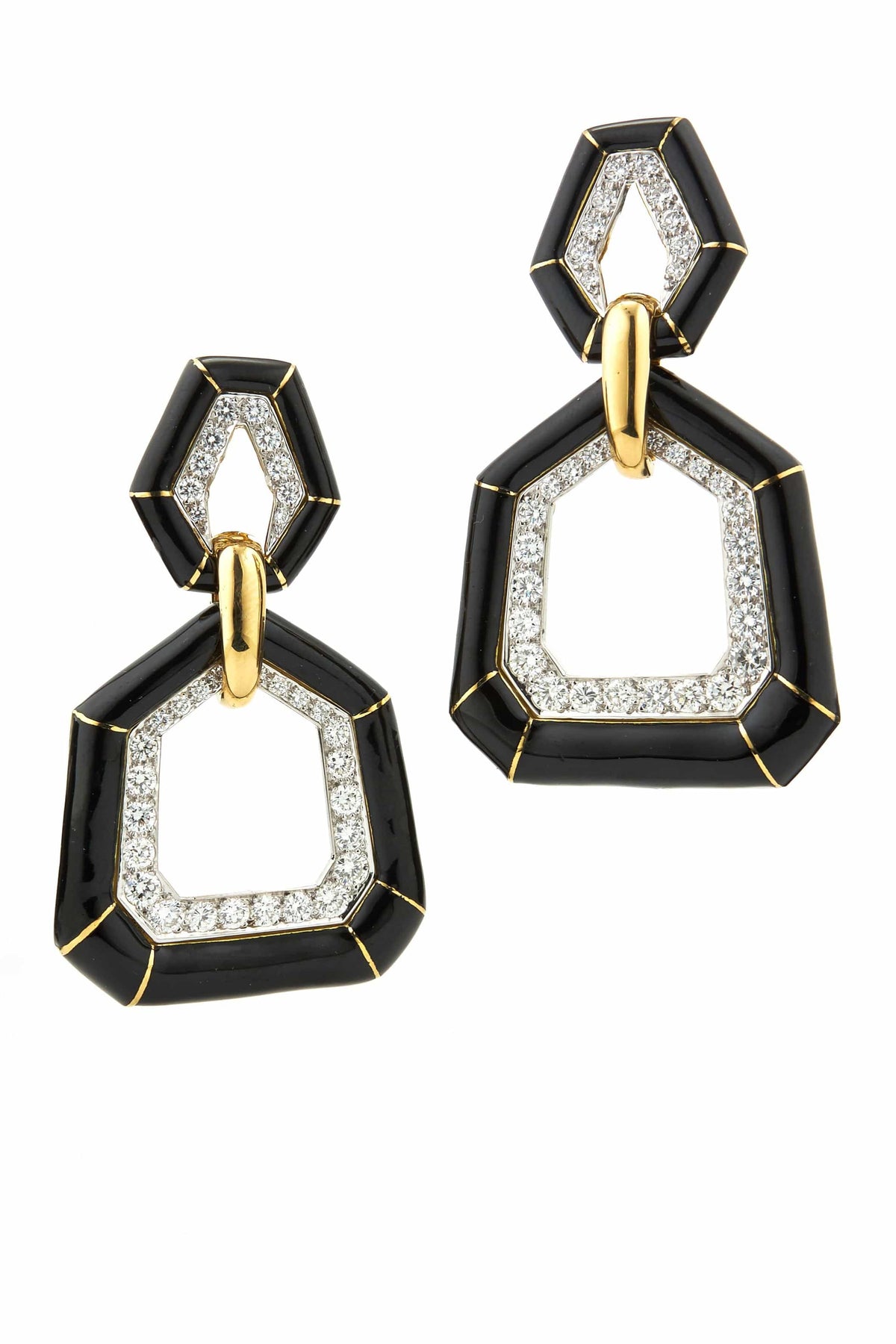 DAVID WEBB-Black Enamel Bamboo Earrings-YELLOW GOLD