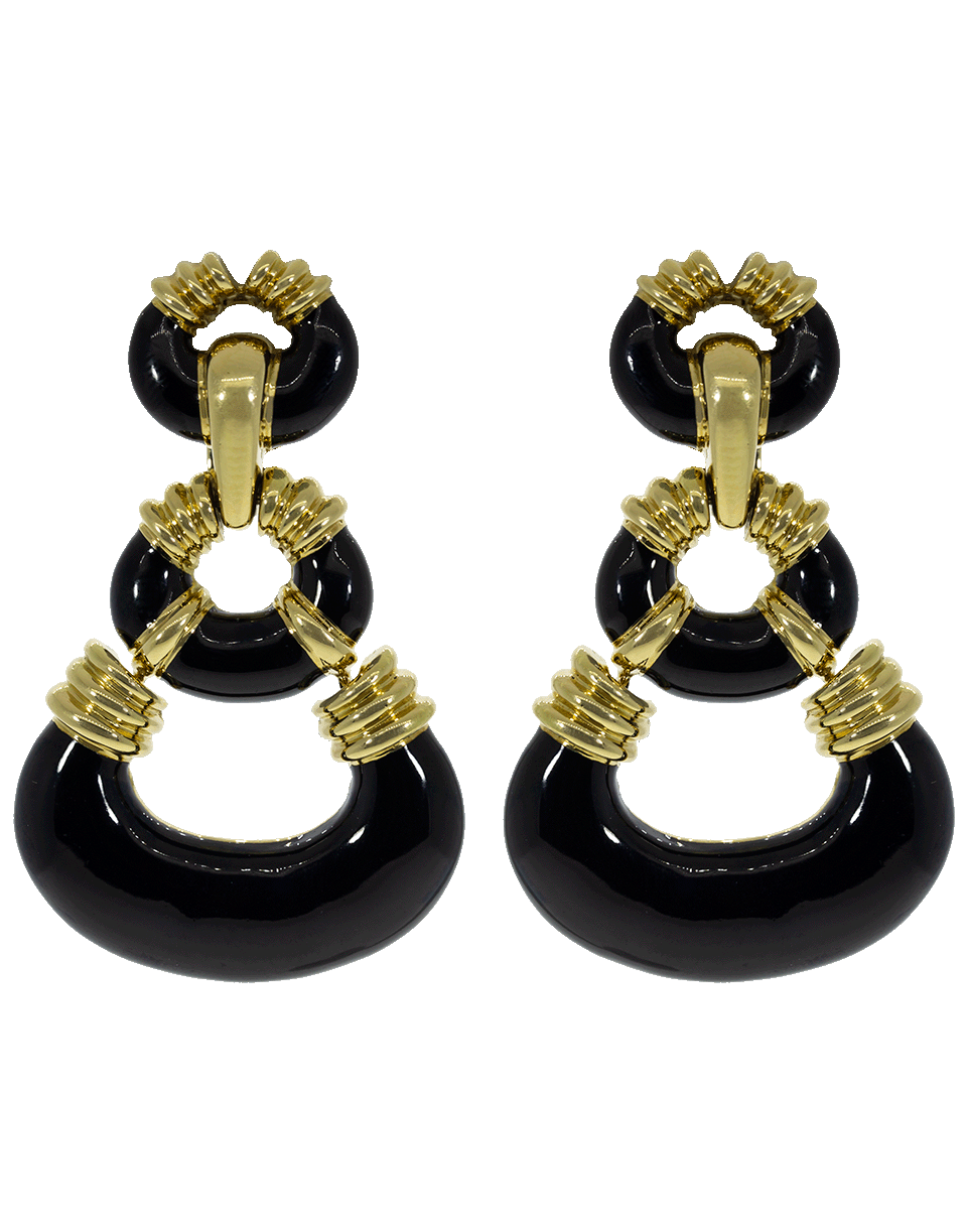 DAVID WEBB-Black Enamel Crescent Earrings-YELLOW GOLD