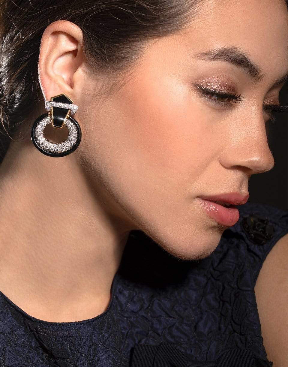 DAVID WEBB-Black Enamel Doorknocker Earrings-YELLOW GOLD