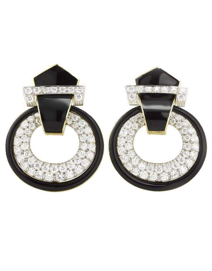 DAVID WEBB-Black Enamel Doorknocker Earrings-YELLOW GOLD