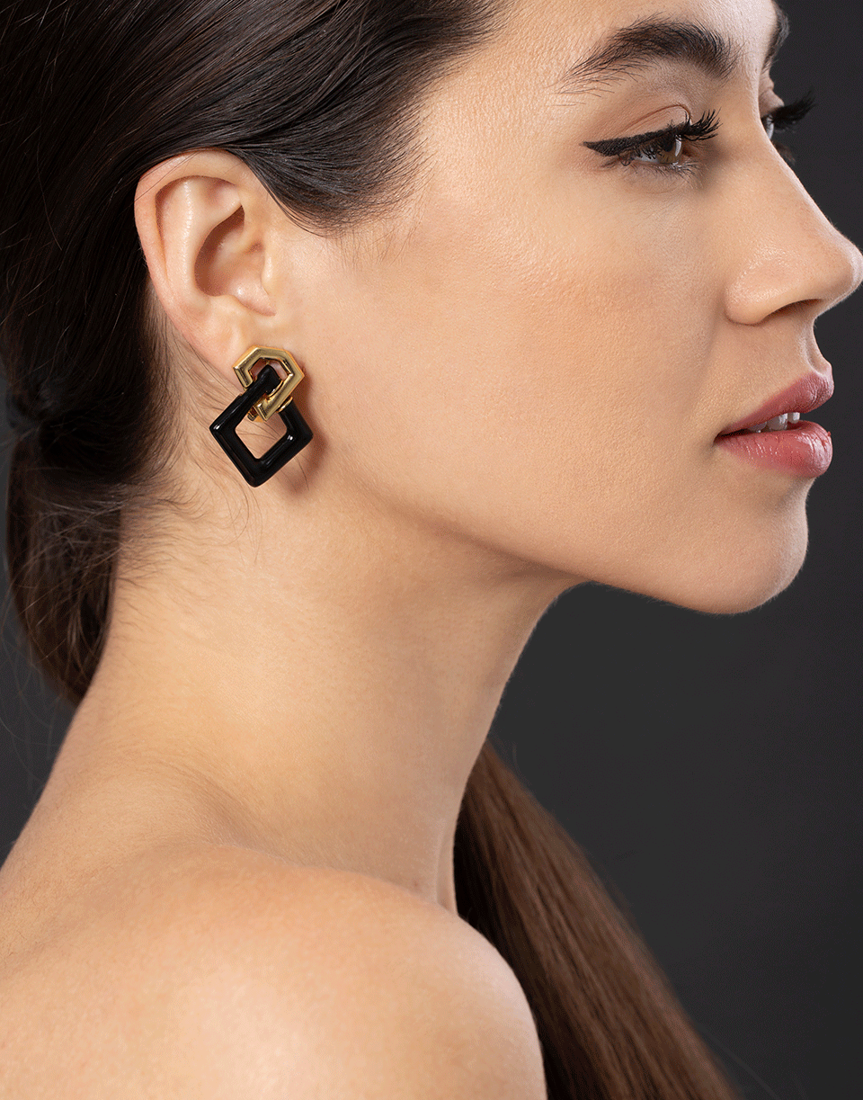 DAVID WEBB-Black Enamel Gold Earrings-YELLOW GOLD