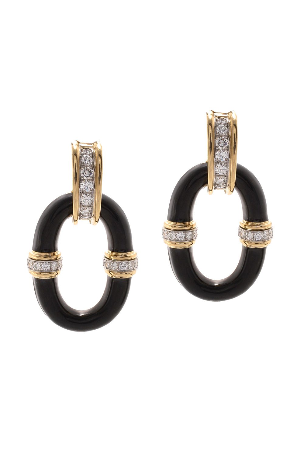 DAVID WEBB-Black Enamel Oval Link Earrings-YELLOW GOLD
