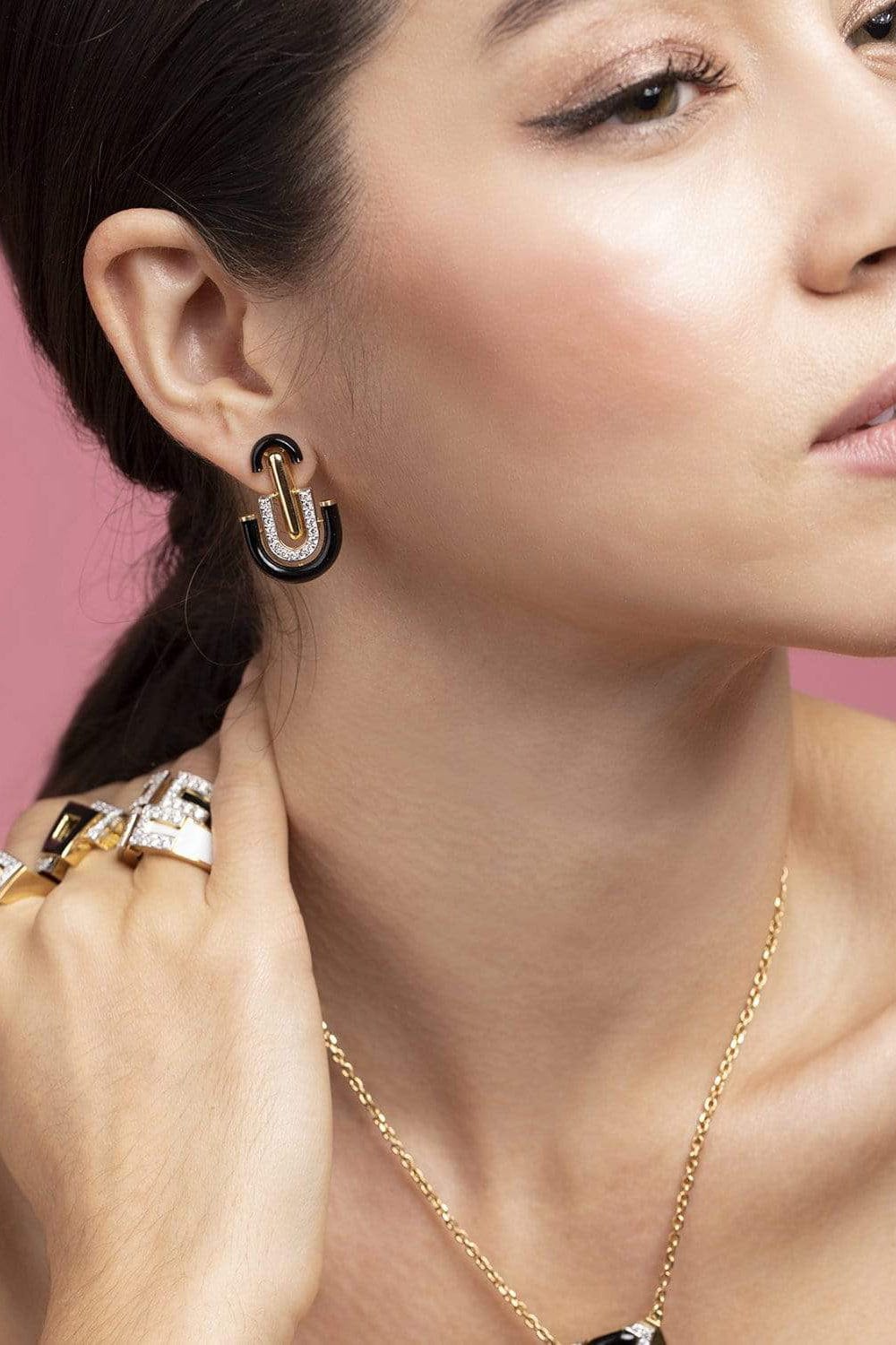 DAVID WEBB-Black Enamel Unity Earrings-YELLOW GOLD
