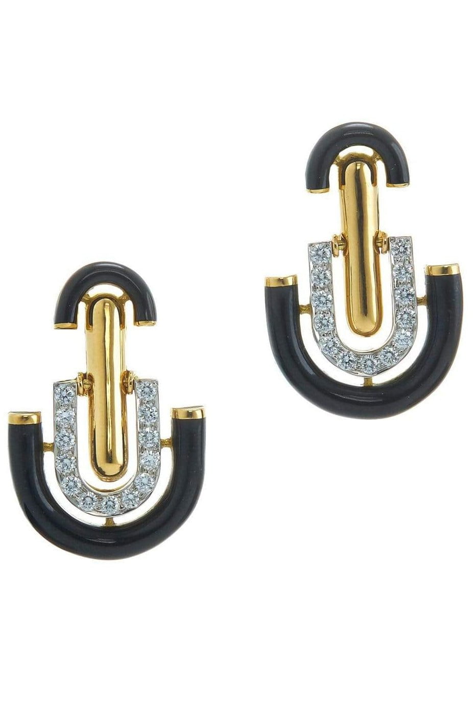 DAVID WEBB-Black Enamel Unity Earrings-YELLOW GOLD