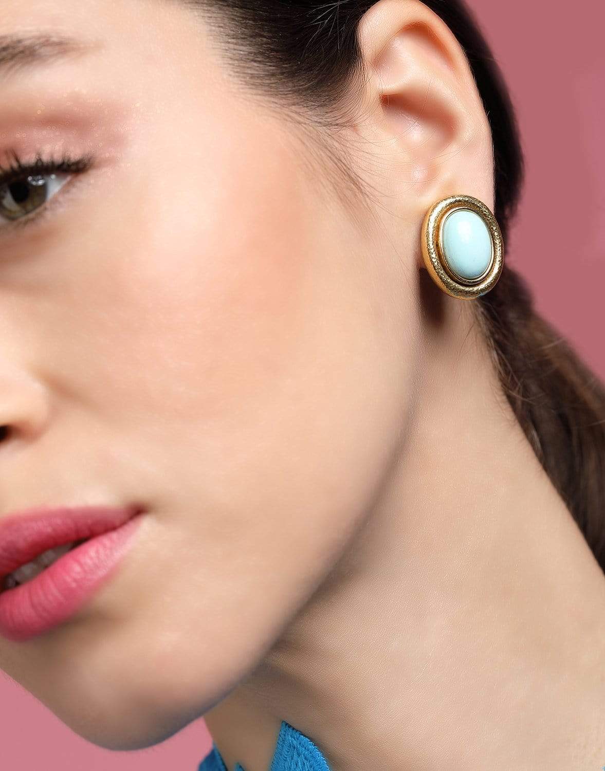 DAVID WEBB-Cabochon Turquoise Earrings-YELLOW GOLD