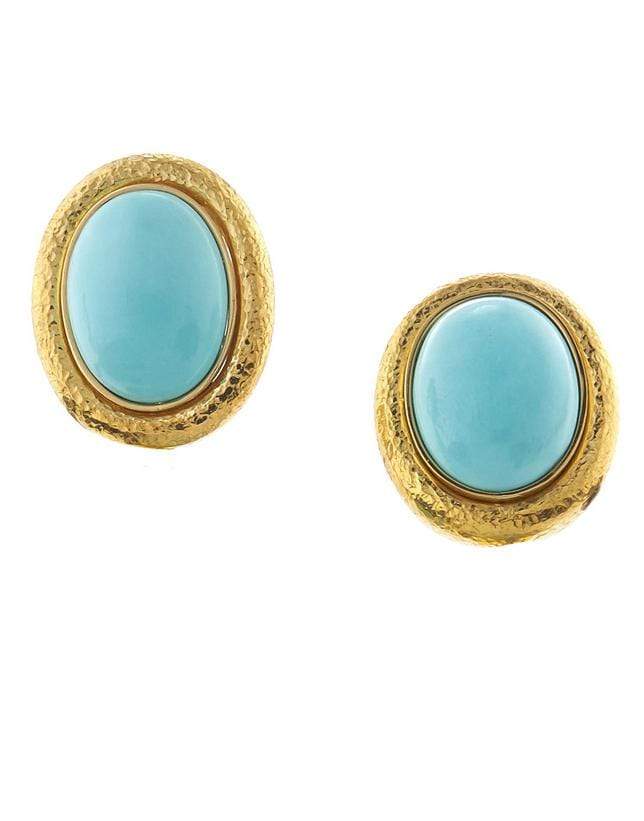DAVID WEBB-Cabochon Turquoise Earrings-YELLOW GOLD