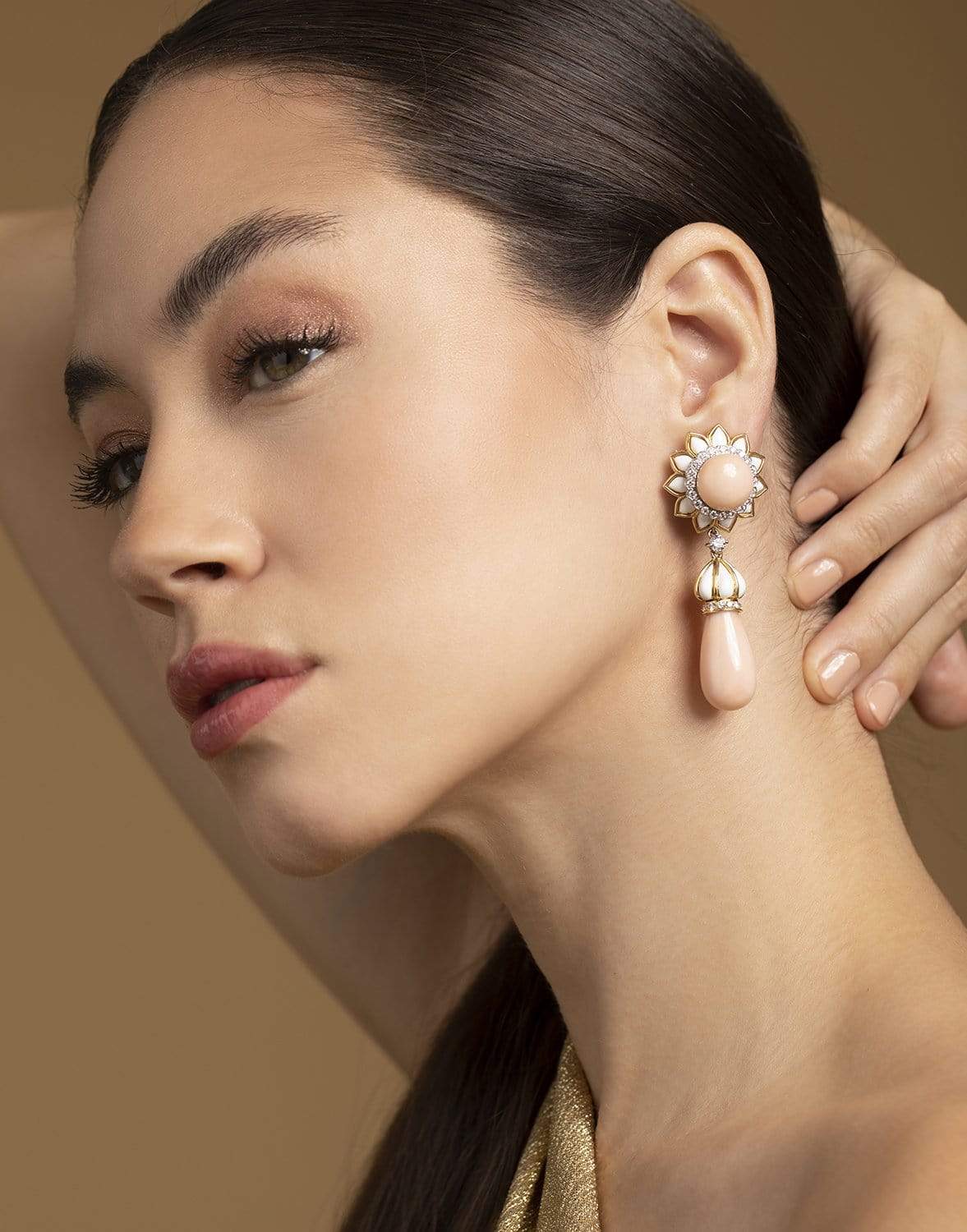 DAVID WEBB-Coral Flower Earrings-YELLOW GOLD