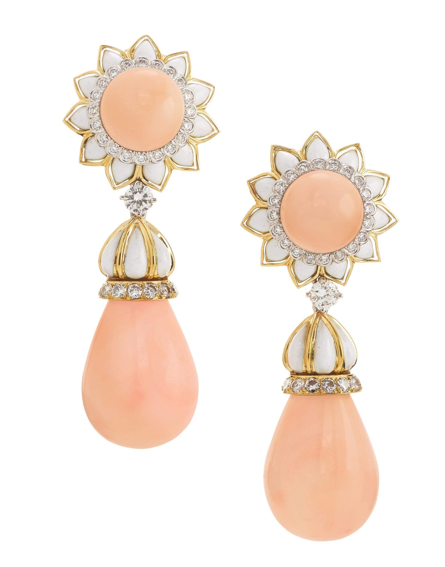 DAVID WEBB-Coral Flower Earrings-YELLOW GOLD