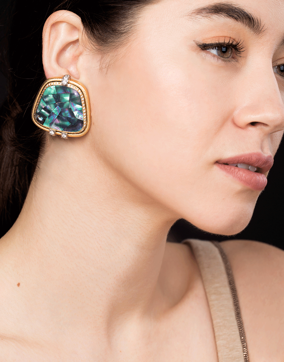 DAVID WEBB-Couture Abalone Shell and Diamond Earrings-YELLOW GOLD