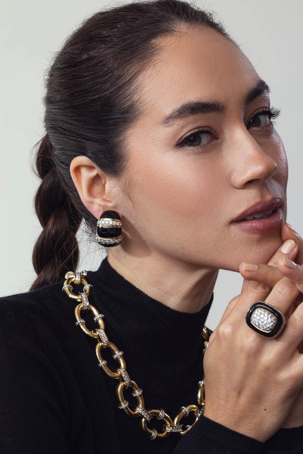 DAVID WEBB-Diamond Black Earrings-YELLOW GOLD