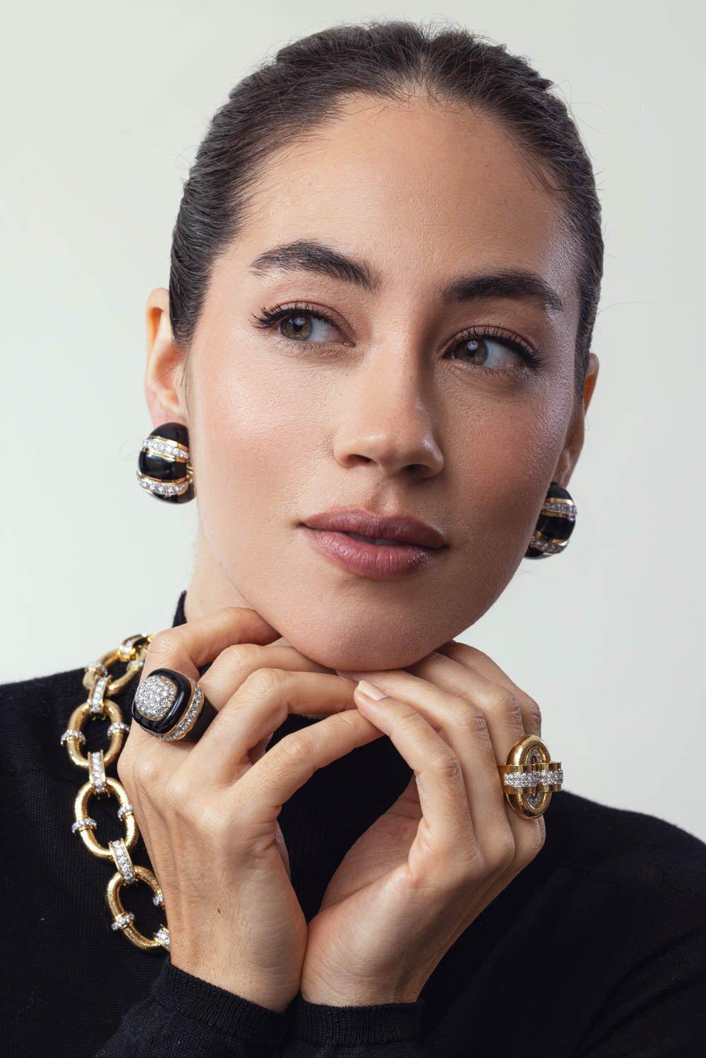 DAVID WEBB-Diamond Black Earrings-YELLOW GOLD