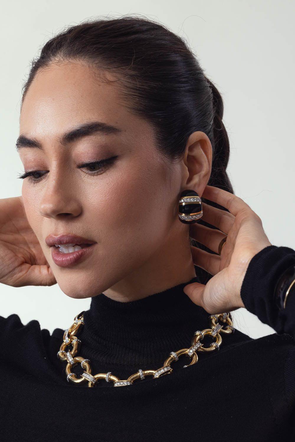 DAVID WEBB-Diamond Black Earrings-YELLOW GOLD