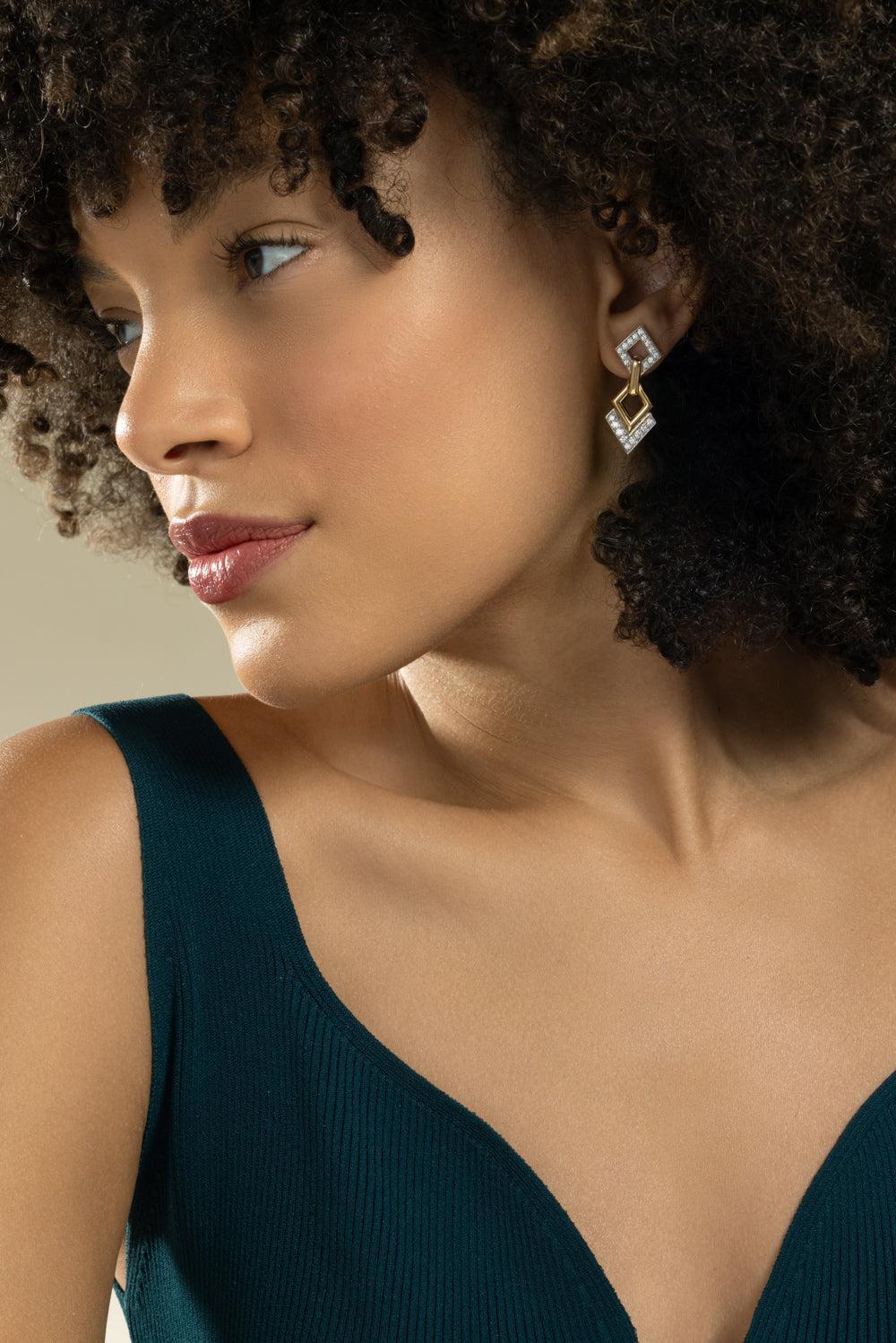 Diamond Double Drop Earrings-YELLOW GOLD-JEWELRYFINE JEWELEARRING-DAVID WEBB