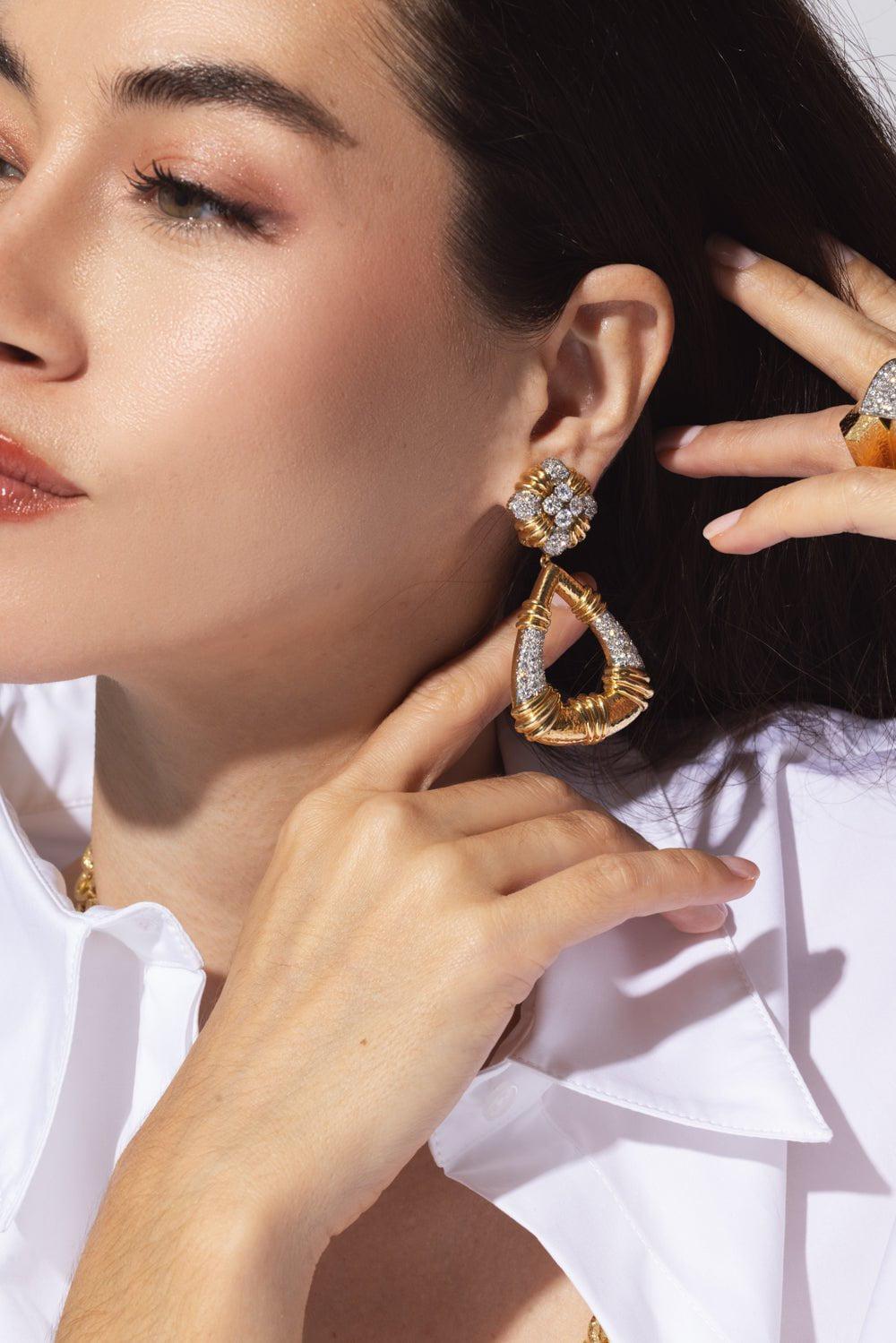 DAVID WEBB-Diamond Drop 57th Street Earrings-YELLOW GOLD