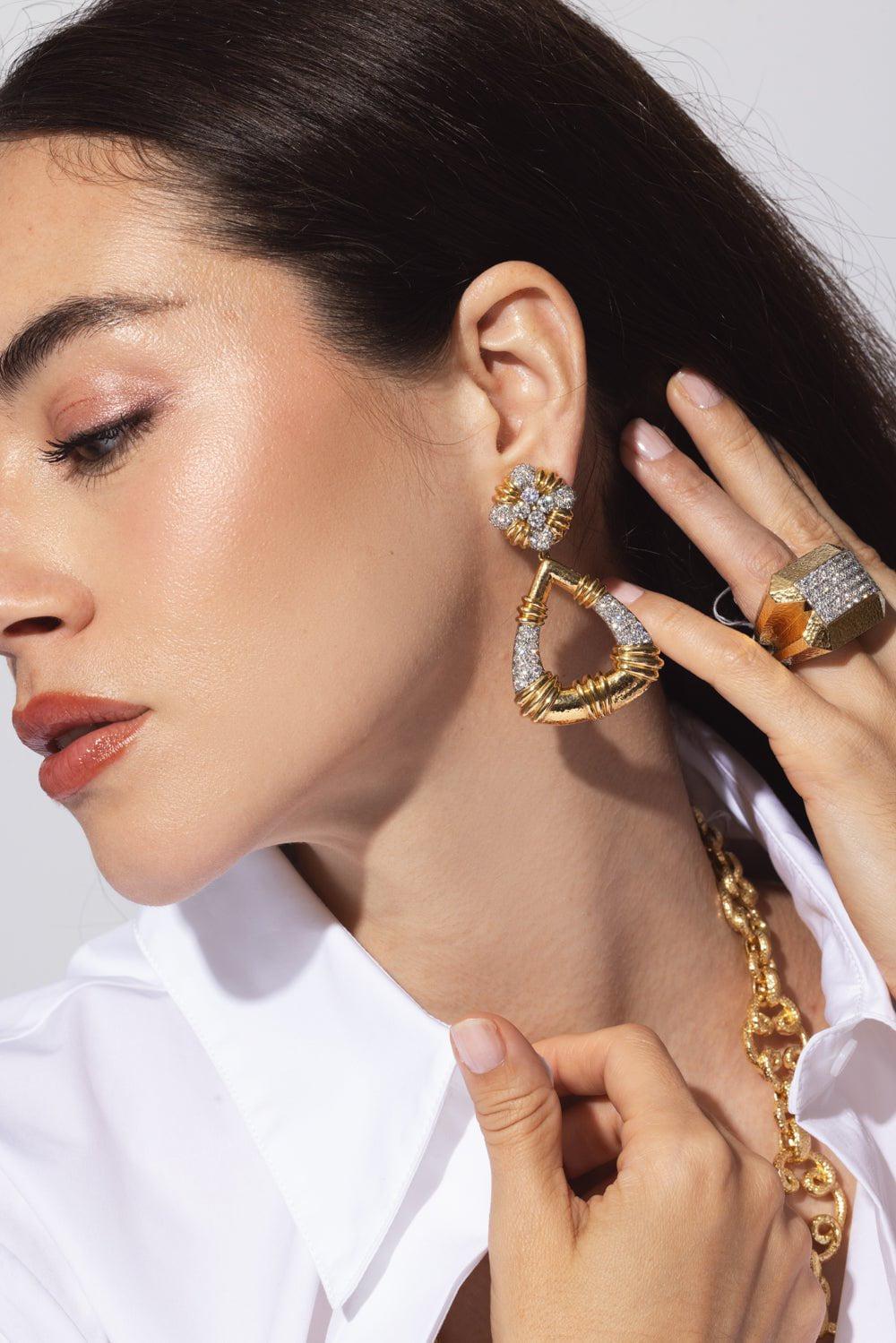 DAVID WEBB-Diamond Drop 57th Street Earrings-YELLOW GOLD