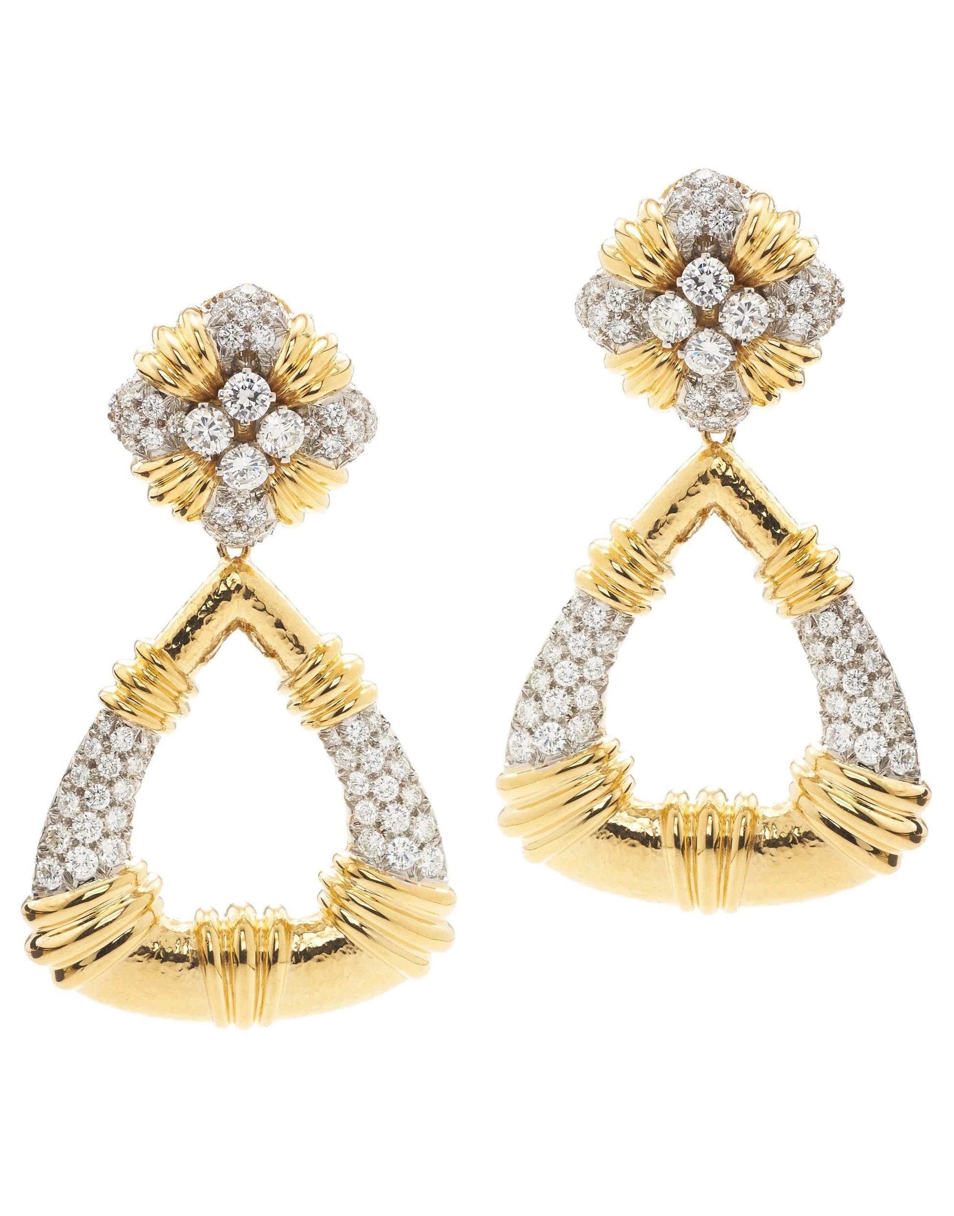 DAVID WEBB-Diamond Drop 57th Street Earrings-YELLOW GOLD