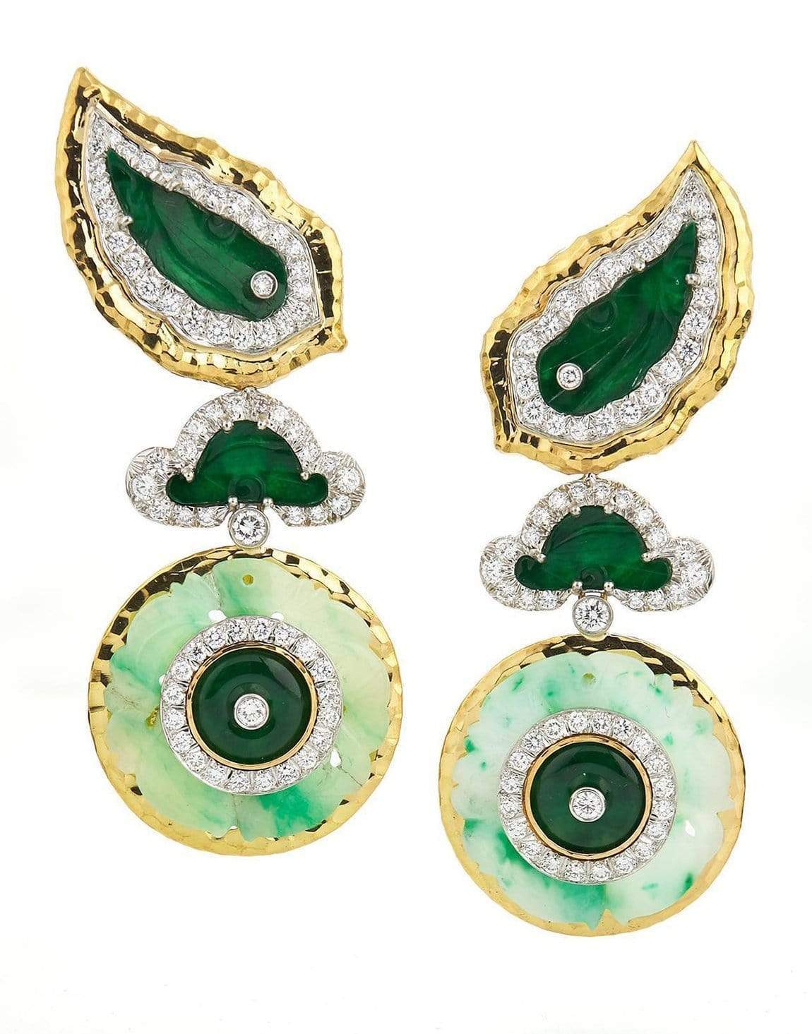 DAVID WEBB-Diamond Jade Disk Earrings-YELLOW GOLD