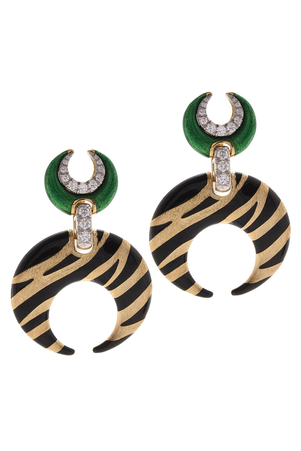 Diamond Tiger Stripe Crescent Enamel Earrings-YELLOW GOLD-JEWELRYFINE JEWELEARRING-DAVID WEBB