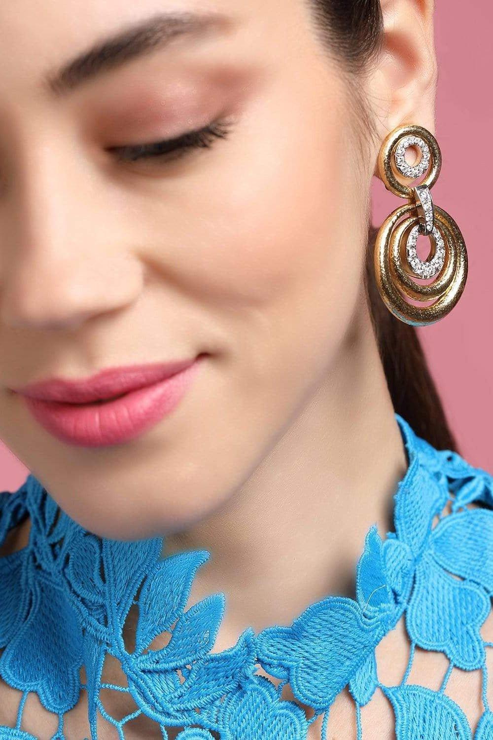 DAVID WEBB-Diamond Triple Circle Drop Earrings-YELLOW GOLD