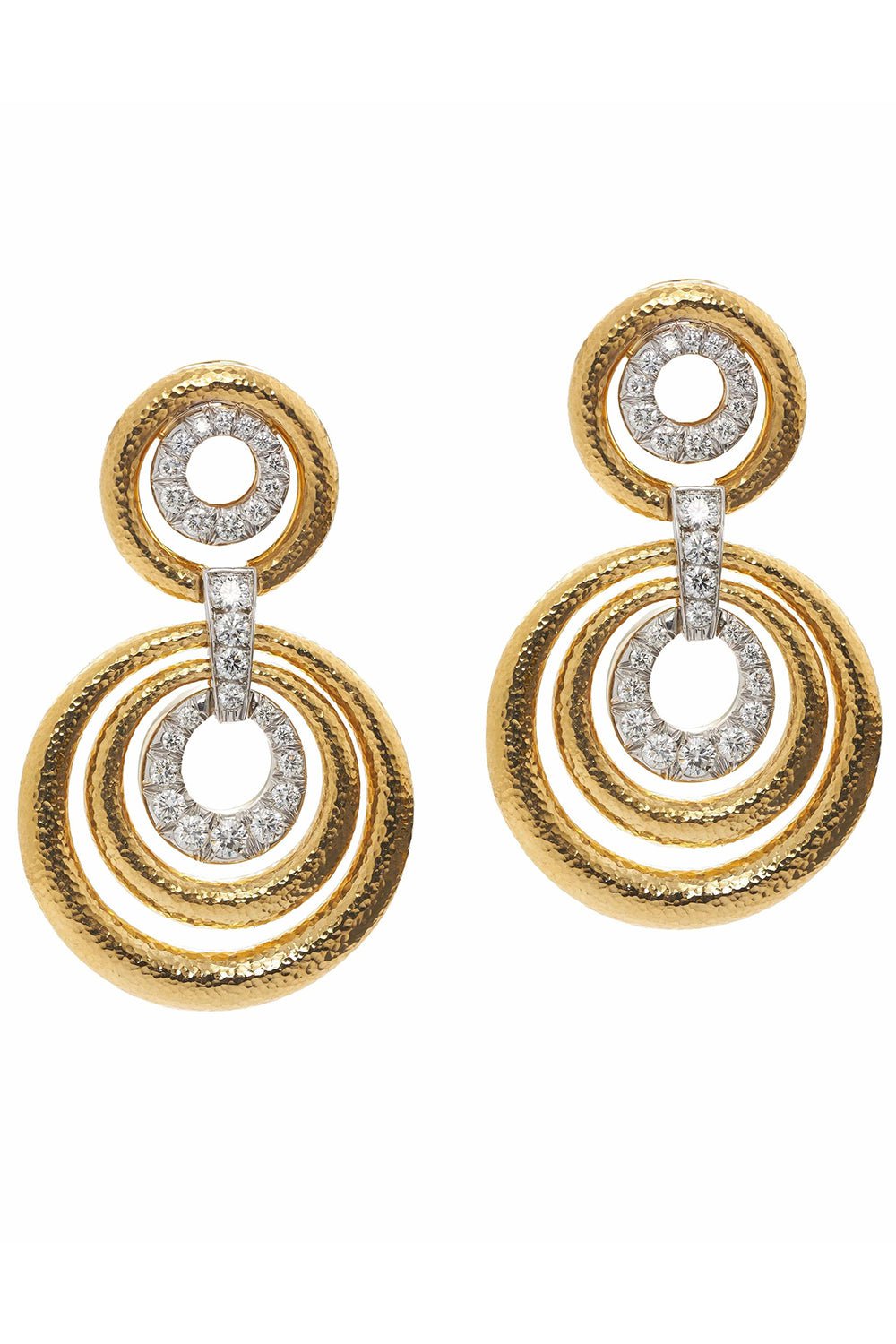 DAVID WEBB-Diamond Triple Circle Drop Earrings-YELLOW GOLD