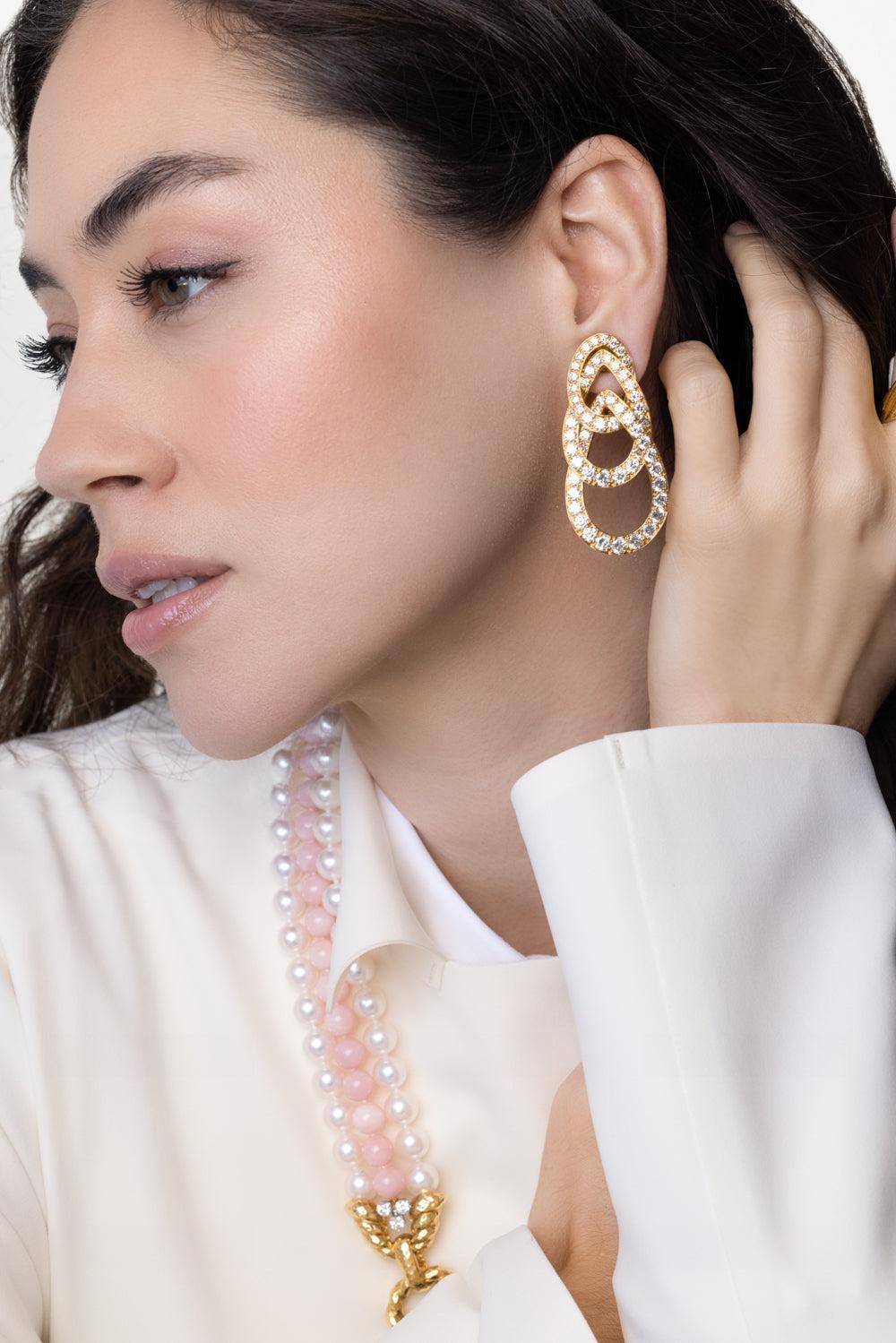 Diamond Triple Deck Earrings-YELLOW GOLD-JEWELRYFINE JEWELEARRING-DAVID WEBB