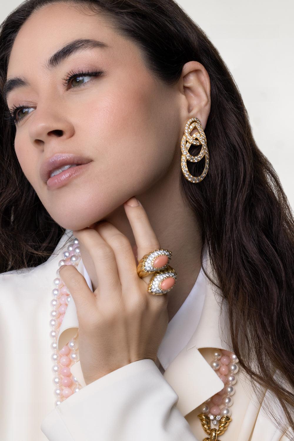 Diamond Triple Deck Earrings-YELLOW GOLD-JEWELRYFINE JEWELEARRING-DAVID WEBB