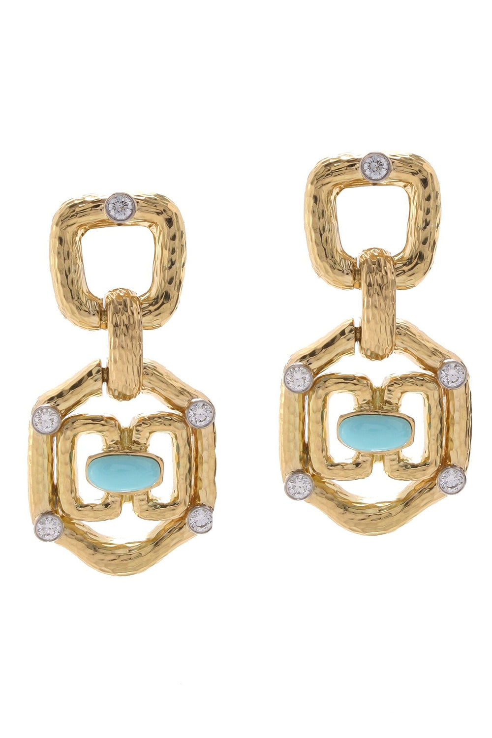 Diamond Turquoise Janus Earrings-YELLOW GOLD-JEWELRYFINE JEWELEARRING-DAVID WEBB