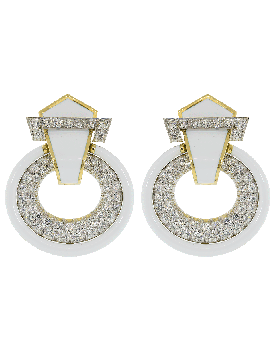 DAVID WEBB-White Enamel Door Knocker Earrings-YELLOW GOLD