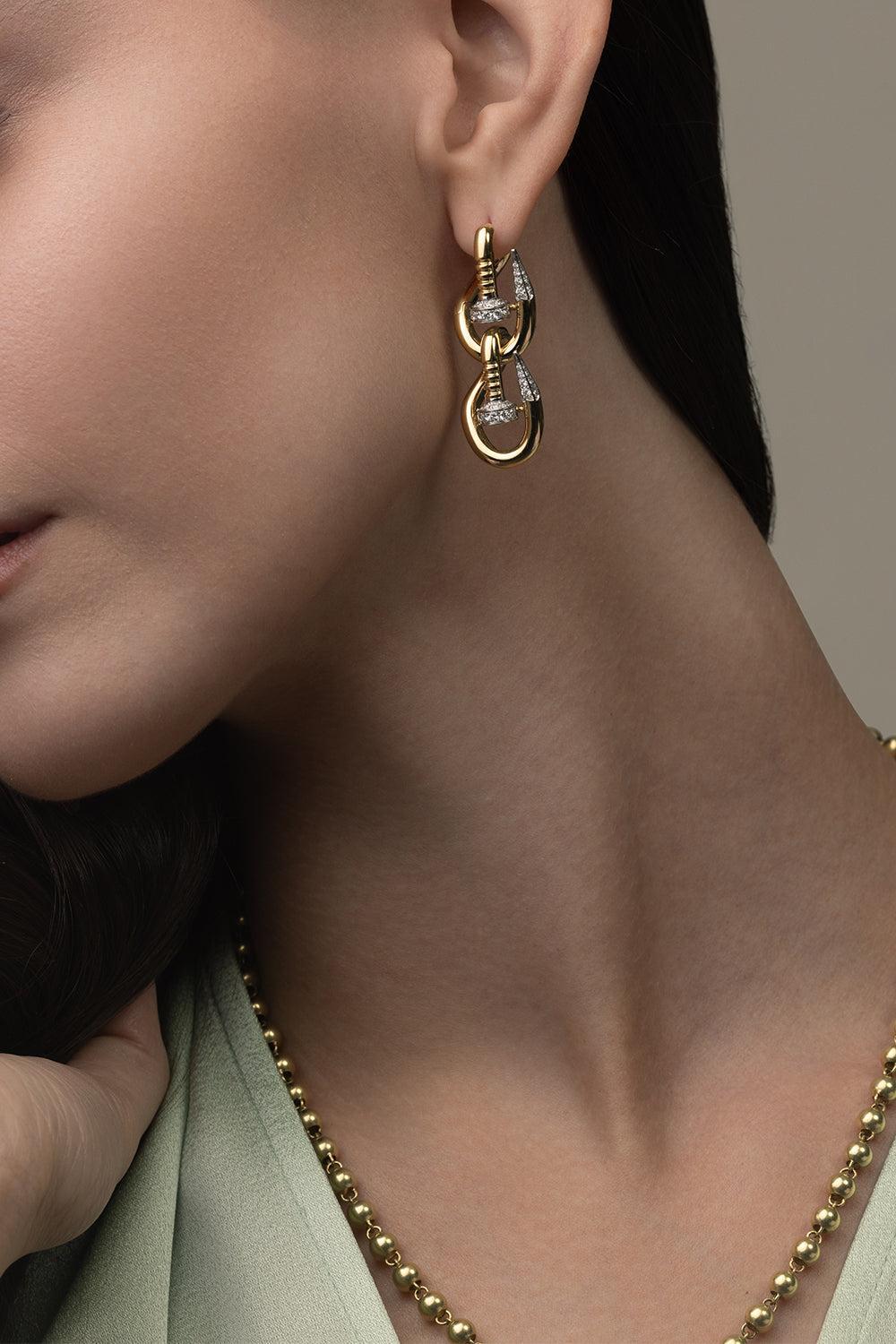 Double Bent Nail Diamond Earrings-YELLOW GOLD-JEWELRYFINE JEWELEARRING-DAVID WEBB