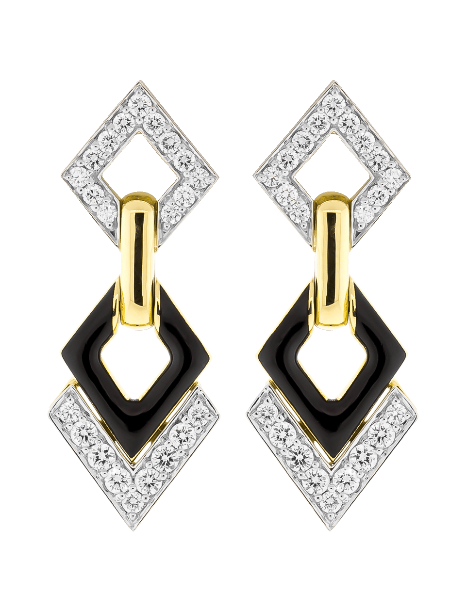 DAVID WEBB-Double Diamond And Black Enamel Earrings-YELLOW GOLD