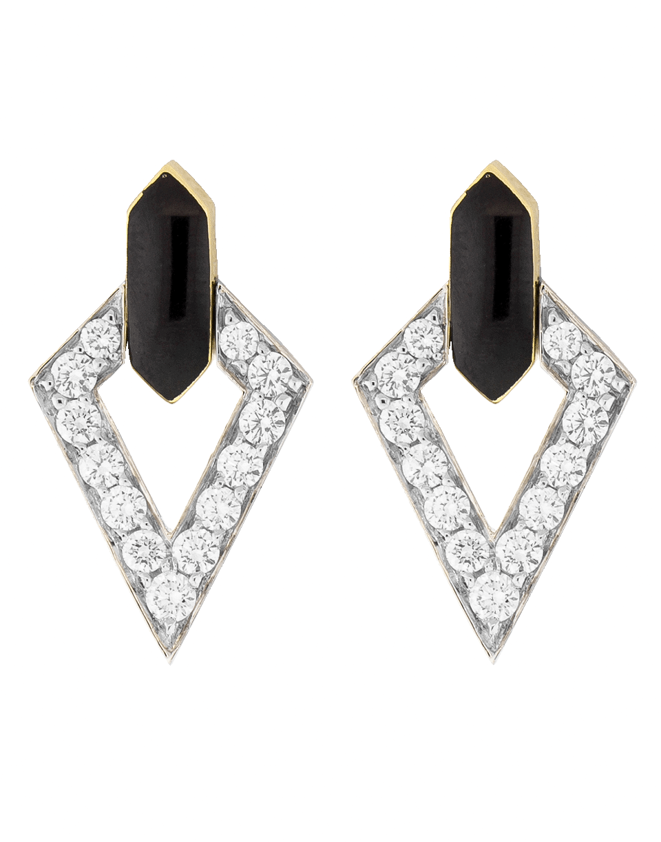 DAVID WEBB-Double Diamond And Black Enamel Earrings-YELLOW GOLD