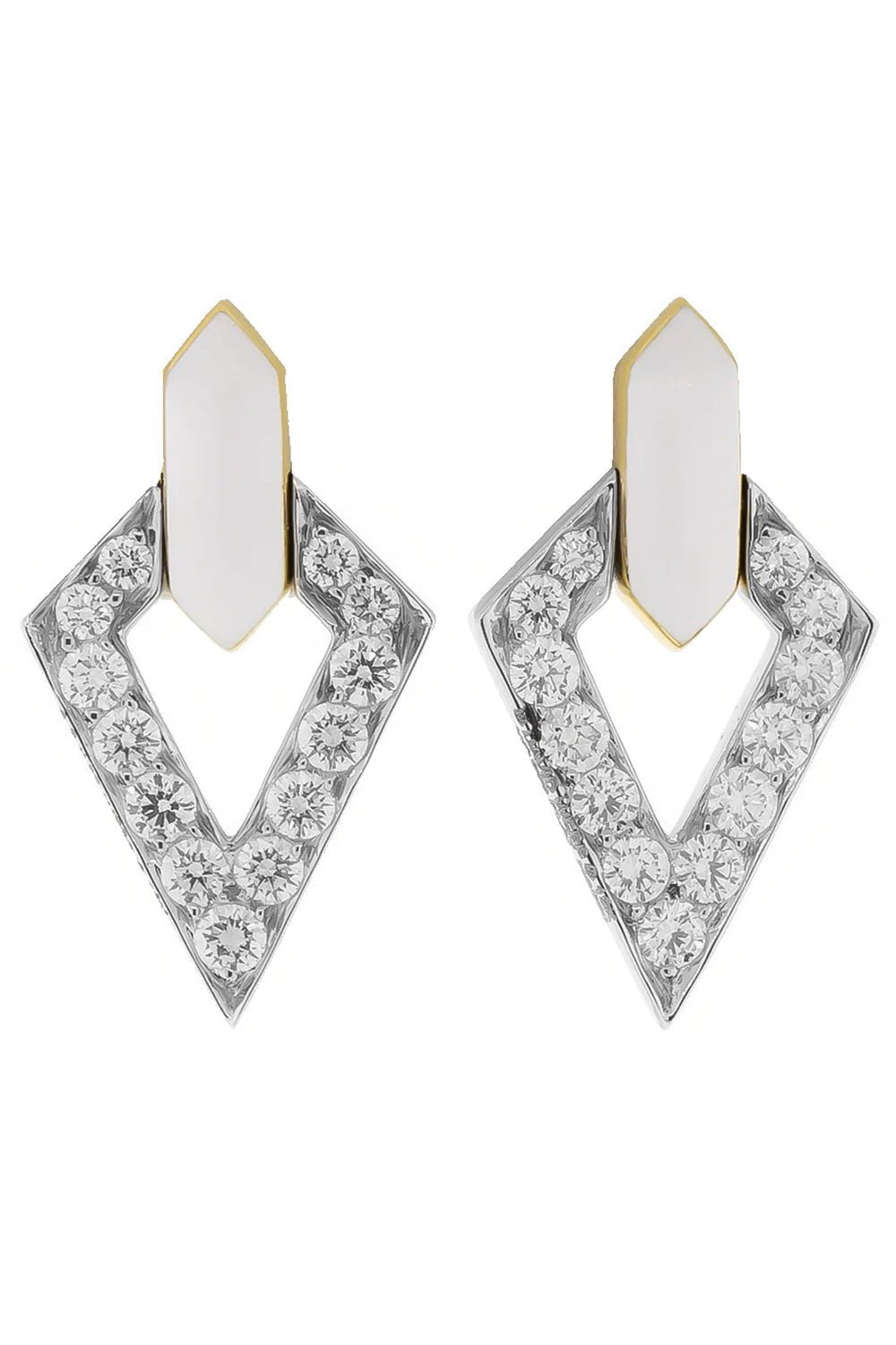 DAVID WEBB-Double Diamond And White Enamel Earrings-YELLOW GOLD