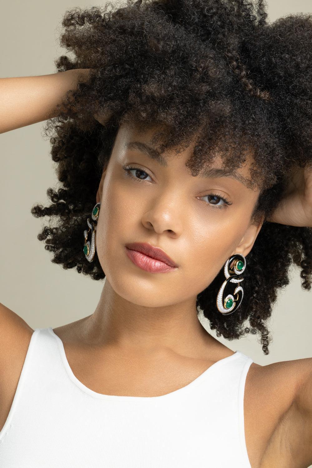 Emerald Great Waves Earrings-YELLOW GOLD-JEWELRYFINE JEWELEARRING-DAVID WEBB
