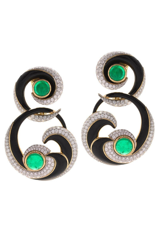 Emerald Black Great Waves Earrings-YELLOW GOLD-JEWELRYFINE JEWELEARRING-DAVID WEBB