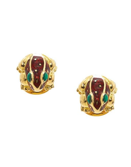 DAVID WEBB-Green and Red Enamel Frog Earrings-YELLOW GOLD