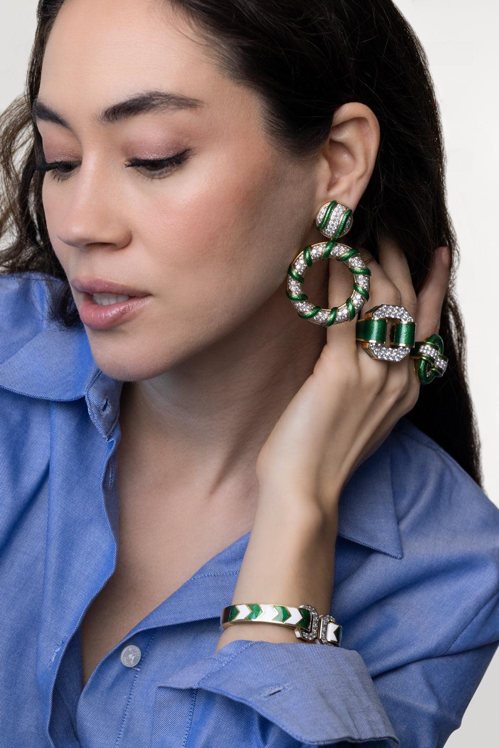 Green Candy Stripe Earrings-YELLOW GOLD-JEWELRYFINE JEWELEARRING-DAVID WEBB