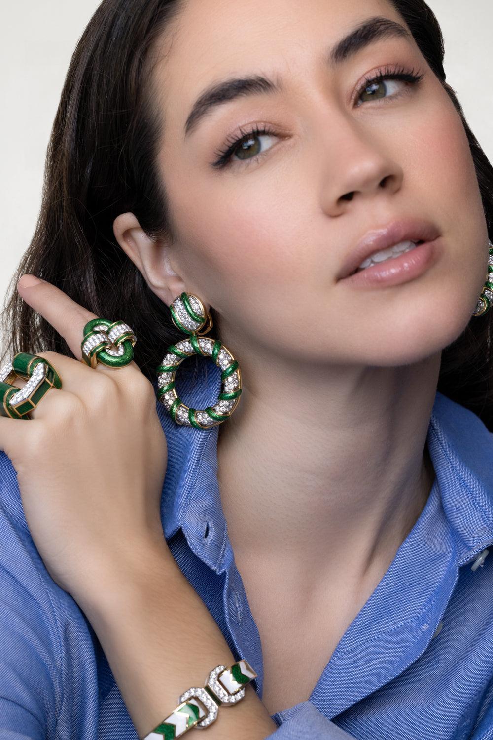 Green Candy Stripe Earrings-YELLOW GOLD-JEWELRYFINE JEWELEARRING-DAVID WEBB