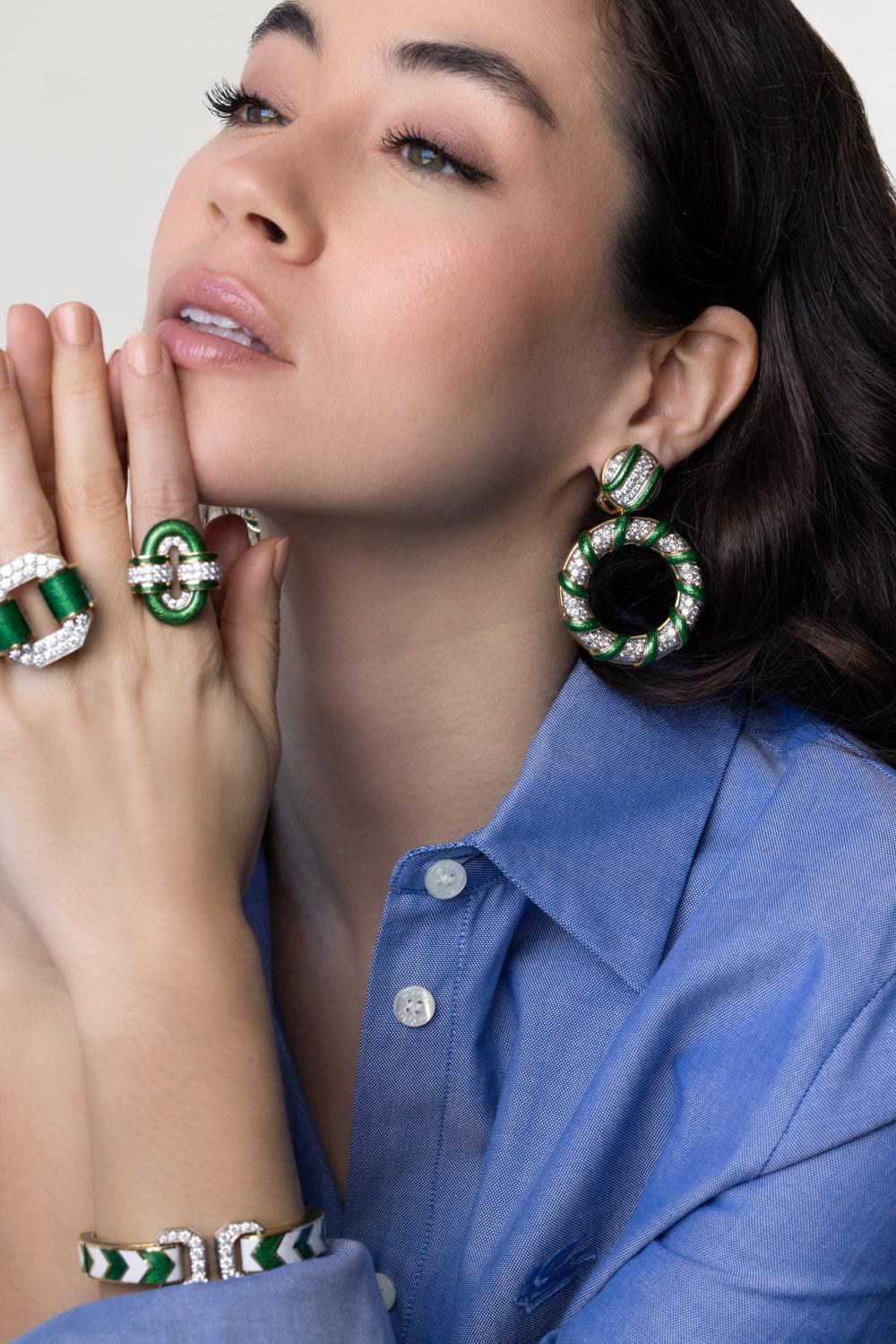 Green Candy Stripe Earrings-YELLOW GOLD-JEWELRYFINE JEWELEARRING-DAVID WEBB
