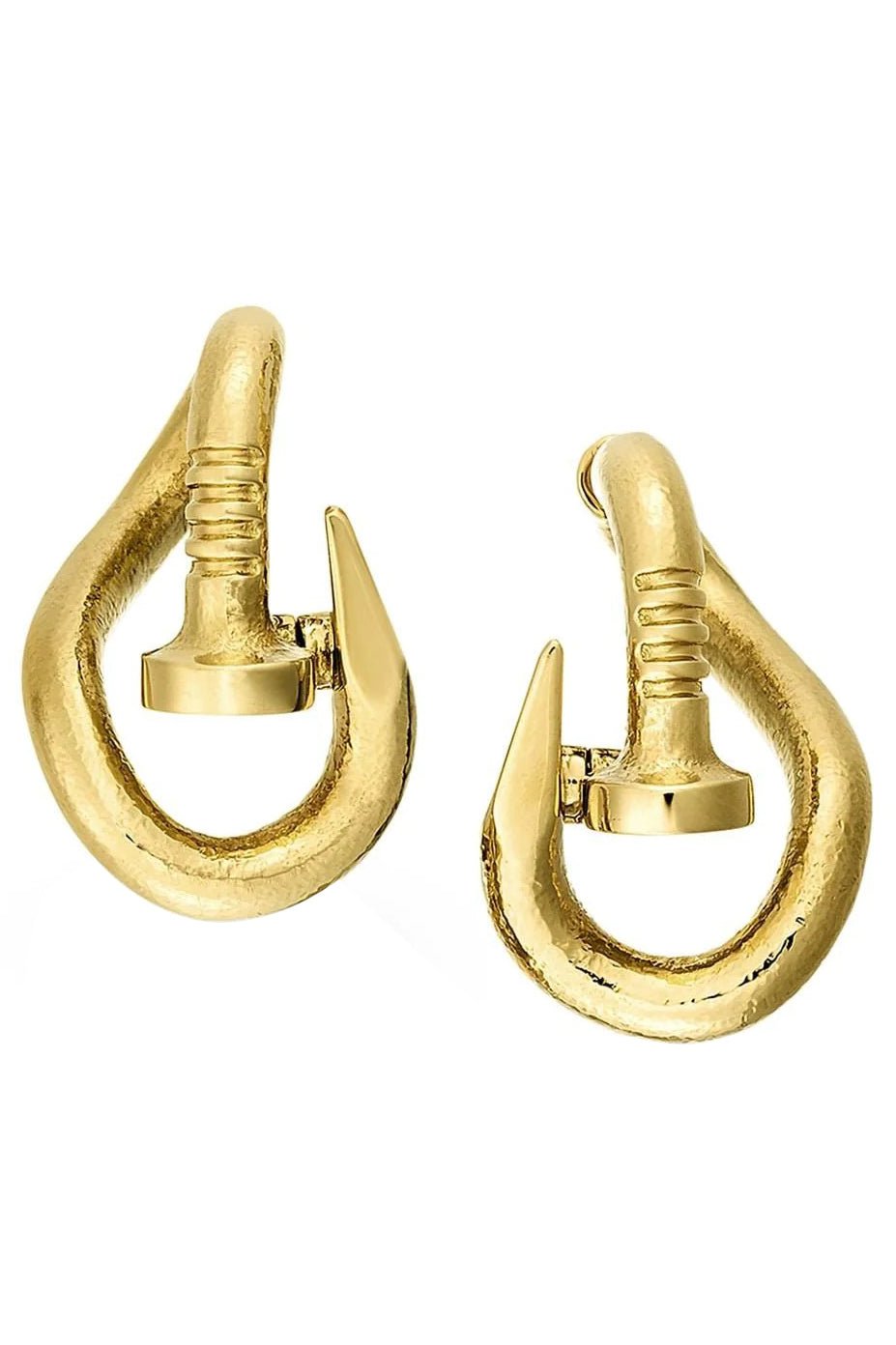 DAVID WEBB-Hammered Bent Nail Earrings-YELLOW GOLD