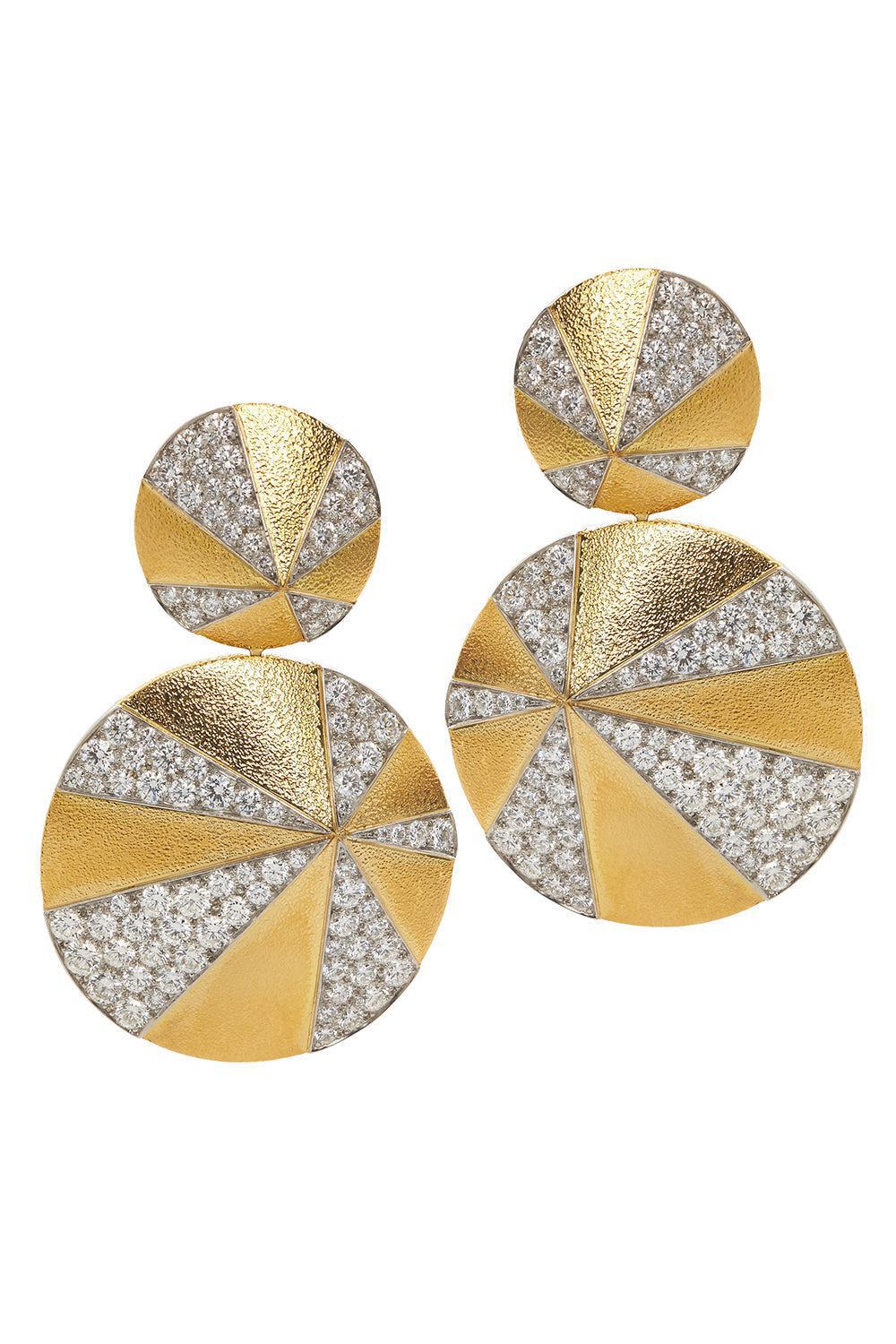 DAVID WEBB-Hammered Diamond Disco Earrings-YELLOW GOLD