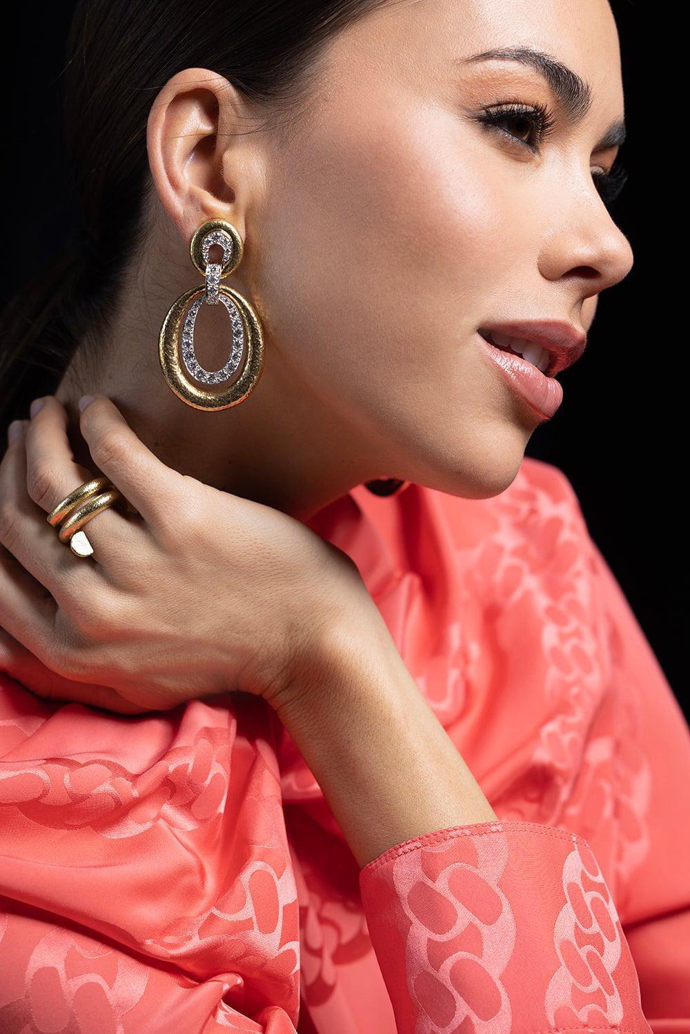 Hammered Double Oval Madison Earrings-YELLOW GOLD-JEWELRYFINE JEWELEARRING-DAVID WEBB