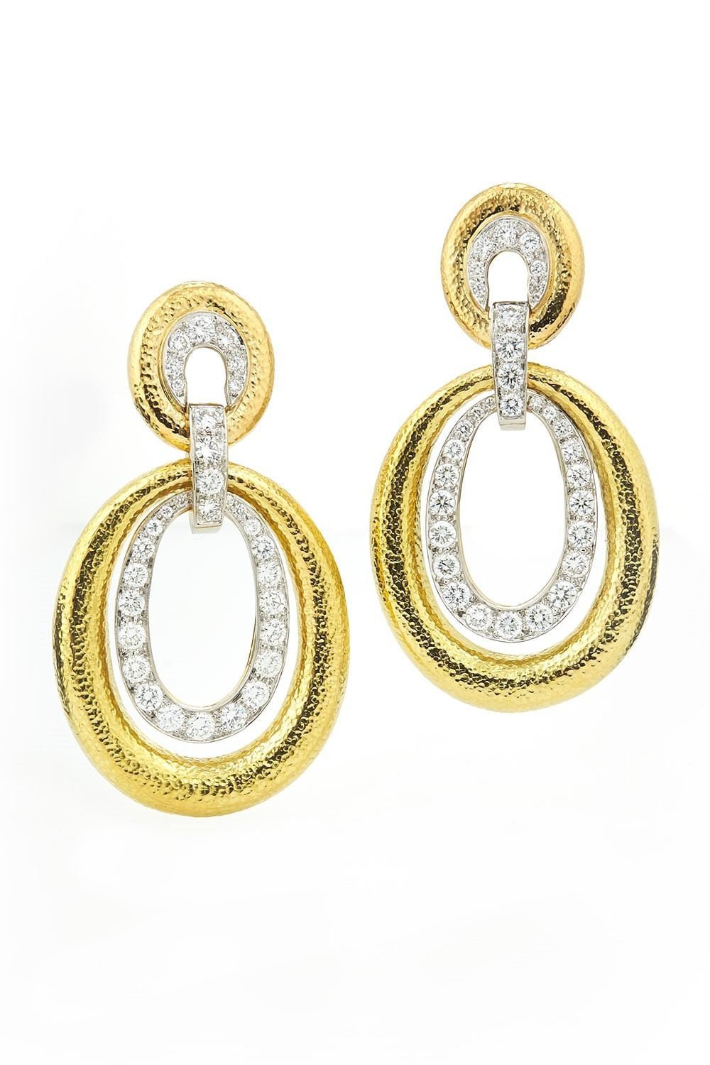 DAVID WEBB-Hammered Double Oval Madison Earrings-YELLOW GOLD